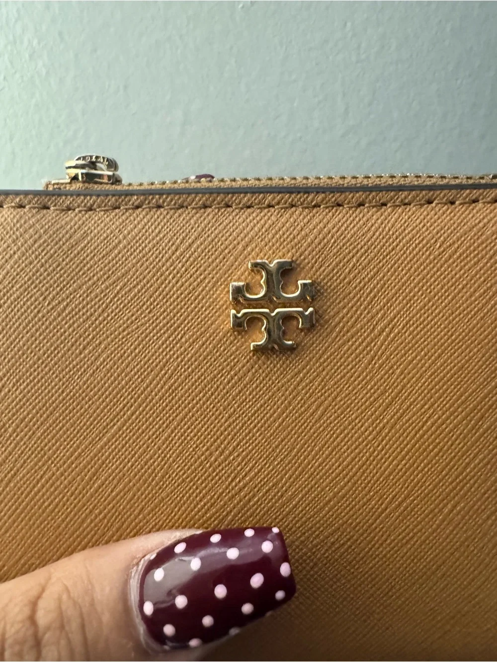 Tory Burch Pebbled Saffiano Leather Wallet in Mustard